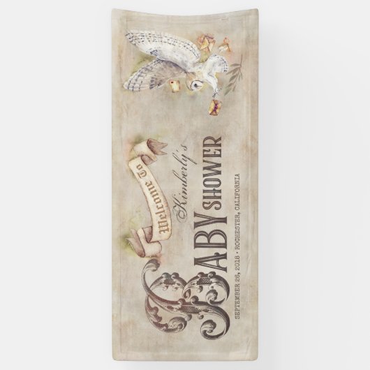 魔法フクロウ赤ちゃんシャワー歓迎バナー 横断幕 (縦)