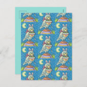 魔法フクロウ&イースターバスケッお洒落ト、フォークアートバード シーズンポストカード (正面/裏面)