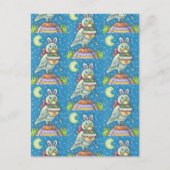 魔法フクロウ&イースターバスケッお洒落ト、フォークアートバード シーズンポストカード (正面)