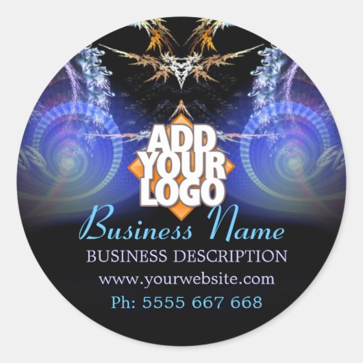 魔法フラクタルシャワーとロゴビジネスステッカー ラウンドシール (正面)