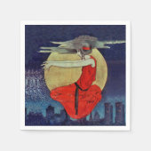 魔法フローティング女性ムーンナイトスカイウィッチ スタンダードカクテルナプキン (正面)