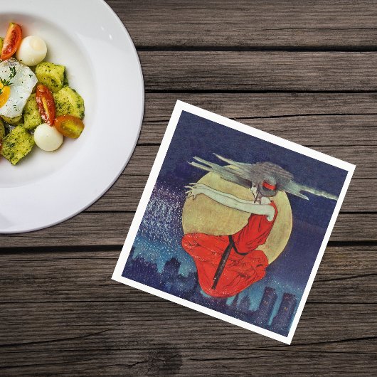 魔法フローティング女性ムーンナイトスカイウィッチ スタンダードカクテルナプキン