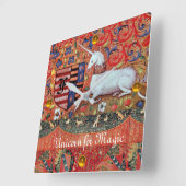 魔法フローラ紋章モノグラム用ユニコーン スクエア壁時計 (傾斜)