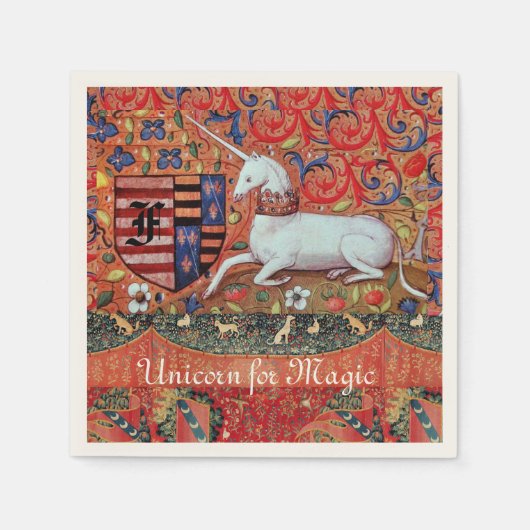 魔法フローラ紋章モノグラム用ユニコーン スタンダードカクテルナプキン (正面)