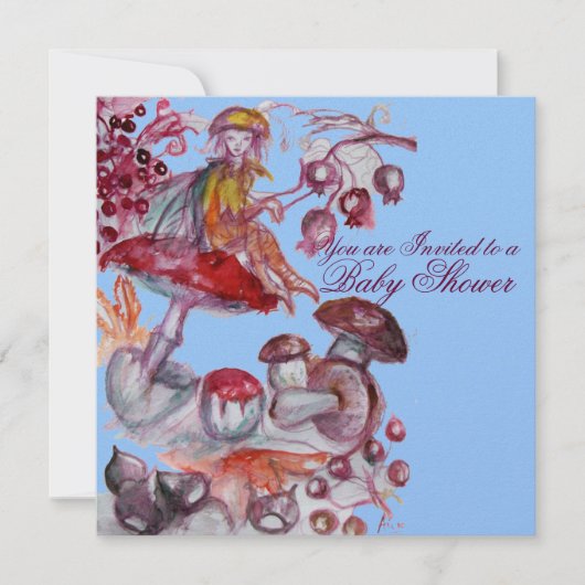 魔法ブルーマッシュルーム男の赤ちゃんシャワー 招待状 (正面)