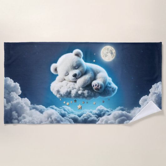 魔法ベア夢の夜パステルブルーアート ビーチタオル (正面)