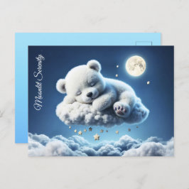魔法ベア夢の夜パステルブルーアート ポストカード
