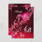 魔法ベリー4，モノグラム赤ブルゴーニュrsvp 招待状 (正面/裏面)