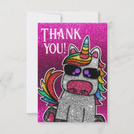 魔法ホットピンクユニコーングリッターお洒落誕生日 サンキューカード