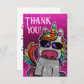 魔法ホットピンクユニコーングリッターお洒落誕生日 サンキューカード (正面/裏面)