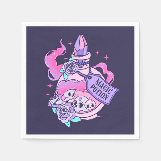 魔法ポーションかわいいピンクハロウィンポーションボトル スタンダードカクテルナプキン (正面)