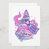 魔法ポーションかわいいピンクハロウィンポーションボトル 招待状 (正面/裏面)