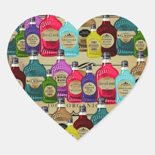 魔法ポーション薬用ハロウィントニックボトル ハートシール (正面)