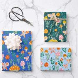 魔法マッシュルームかわいい蝶カタツムリ ラッピングペーパーシート