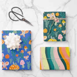 魔法マッシュルームかわいい蝶カタツムリ ラッピングペーパーシート