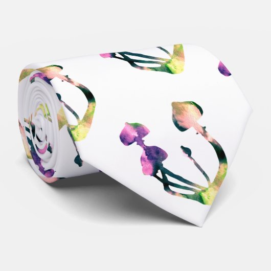 魔法マッシュルームウォーターカラーパープルアート ネクタイ (ロール)