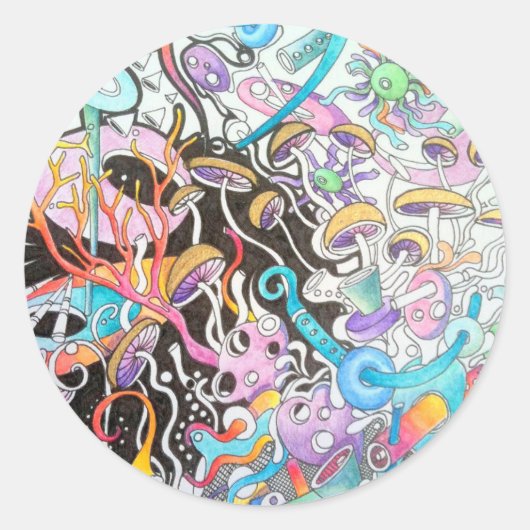 魔法マッシュルームラウンドステッカー ラウンドシール (正面)