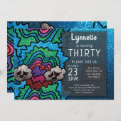 魔法マッシュルームレインボーグリッターお洒落誕生日 招待状 (正面/裏面)