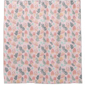 魔法マッシュルーム森林パターンピンクグリーン シャワーカーテン (正面)