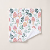 魔法マッシュルーム森林パターンピンクグリーン バスタオルセット (ウォッシュタオル)