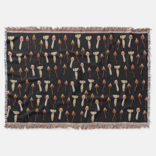 魔法マッシュルーム水彩画 スローブランケット (正面)