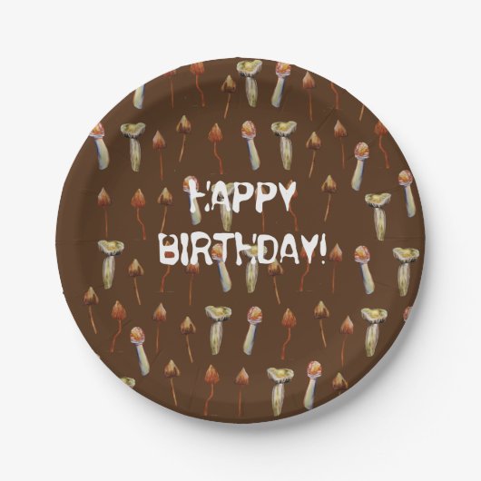 魔法マッシュルーム種水彩画 ペーパープレート (正面)