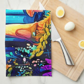 魔法マッシュルーム経路デザイン キッチンタオル (四つ折り)