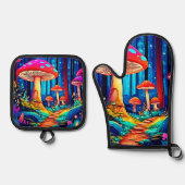 魔法マッシュルーム経路デザイン 鍋つかみ&鍋敷きセット (正面)