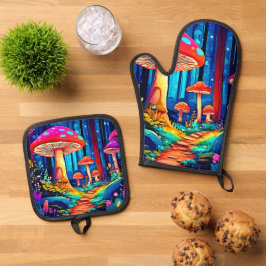 魔法マッシュルーム経路デザイン 鍋つかみ&鍋敷きセット