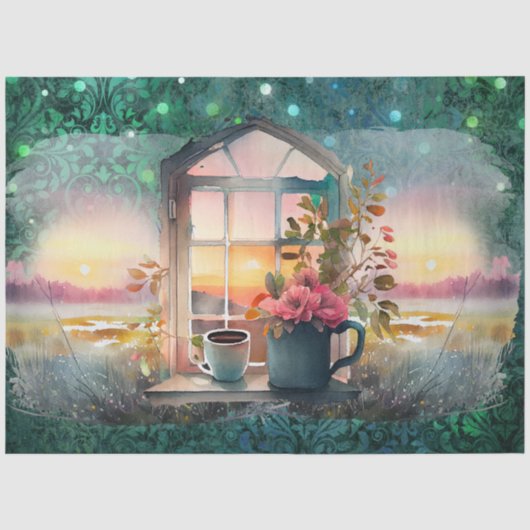 魔法マーシュモーニング – Coffee n Flowers in Window 薄葉紙 (正面)