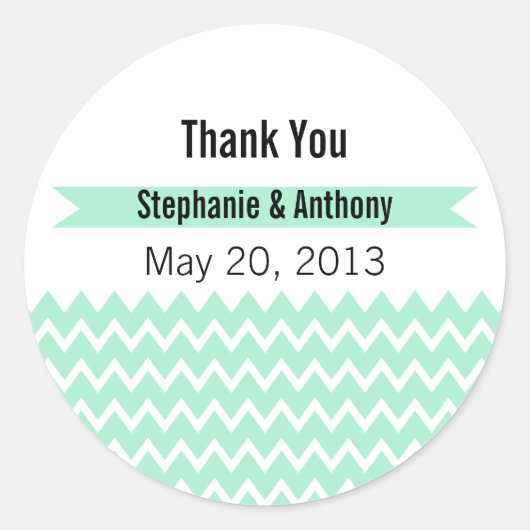 魔法ミントとホワイトシェブロンパターンありがとうありがとう ラウンドシール (正面)