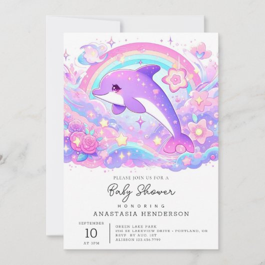 魔法モダンのイルカの赤ちゃんシャワー 招待状 (正面)