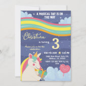 魔法モダンのユニコーン虹の星3番目の誕生日 招待状 (正面)