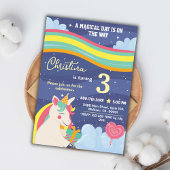 魔法モダンのユニコーン虹の星3番目の誕生日 招待状