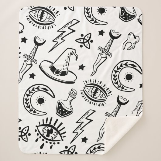 魔法モノ、白い背景にインクスケッチ。S シェルパブランケット (正面)