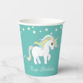 魔法ユニコーンと白い花オンティール(緑がかった色) 紙コップ (正面)