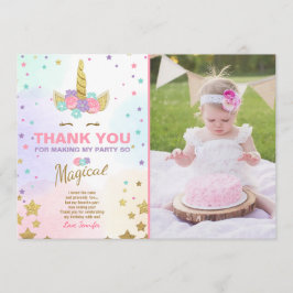 魔法ユニコーンの誕生日のサンキューカードのピンクの金ゴールド サンキューカード