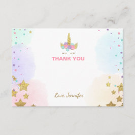 魔法ユニコーンの顔のサンキューカードのピンクおよび金ゴールド サンキューカード