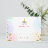 魔法ユニコーンの顔のサンキューカードのピンクおよび金ゴールド サンキューカード (スタンド正面)