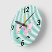 魔法ユニコーンアクアグリーンストライプ時計 ラウンド壁時計 (傾斜)