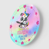 魔法ユニコーンパンダの虹の背景 ラージ壁時計 (傾斜)