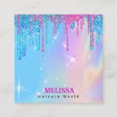 魔法ユニコーンホログラフィックグリッタードリップ スクエア名刺 (正面)