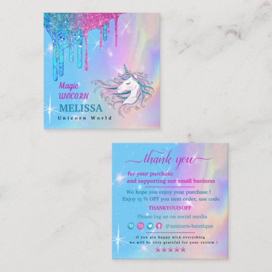 魔法ユニコーン感謝していユー スクエア名刺 (正面/裏面)