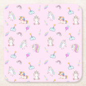 魔法ユニコーン虹のグラデーション第1誕生日パーティー スクエアペーパーコースター (正面)
