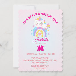 魔法ユニコーン虹のグラデーション第1誕生日パーティー 招待状