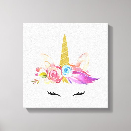 魔法ユニコーン,かわいいユニコーン,女の子子供部屋,ピンク キャンバスプリント (正面)