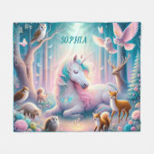 魔法ユニコーン、子供部屋ベビー/キッズ名前をカスタムする フリースブランケット (正面(横))