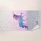 魔法ユニコーン，星，シルバーグリッター《写真》ぼけ味 ビーチタオル (正面)