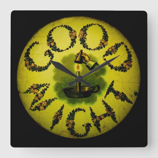 魔法ランタンスライドグッドナイトヴィンテージ スクエア壁時計 (正面)