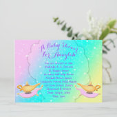 魔法ランプのカーペットのアラビアンナイトの女の子のベビーシャワー 招待状 (スタンド正面)